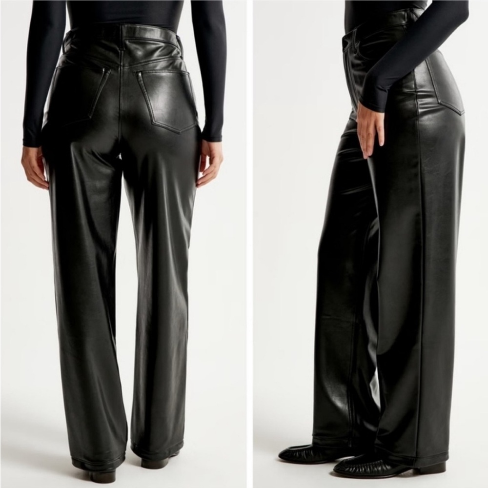 Abercrombie & Fitch Black Faux Leather Wide Leg Pants
